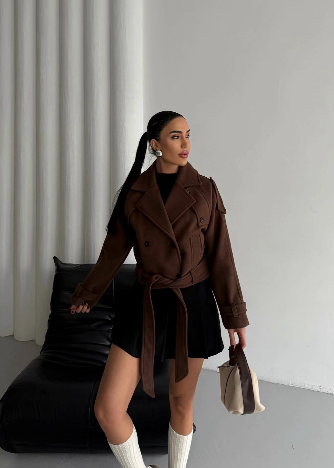 Klassisches Damenkleid | Kurz Gürtel Trenchcoat Stil - IdealeKleiden