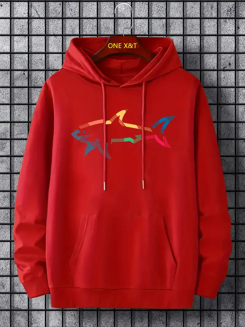 Casual Men's Hoodie with Shark Motif