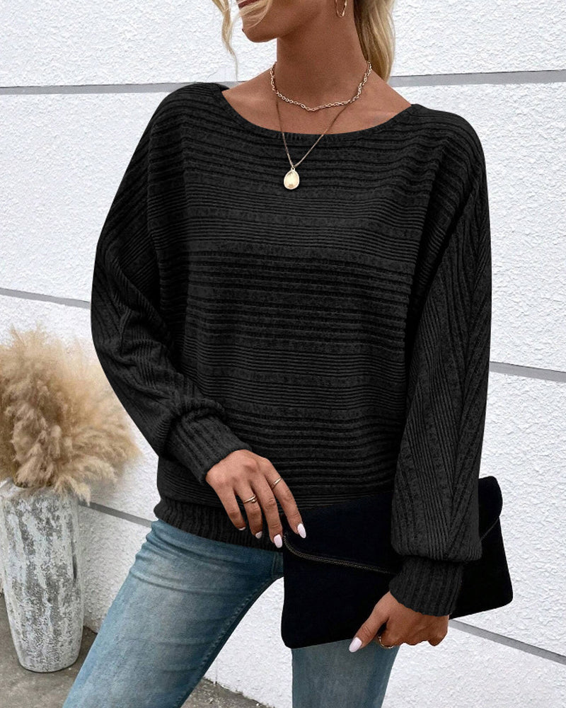 Fashionable Long-Sleeve T-Shirt Round Neck Striped Pattern