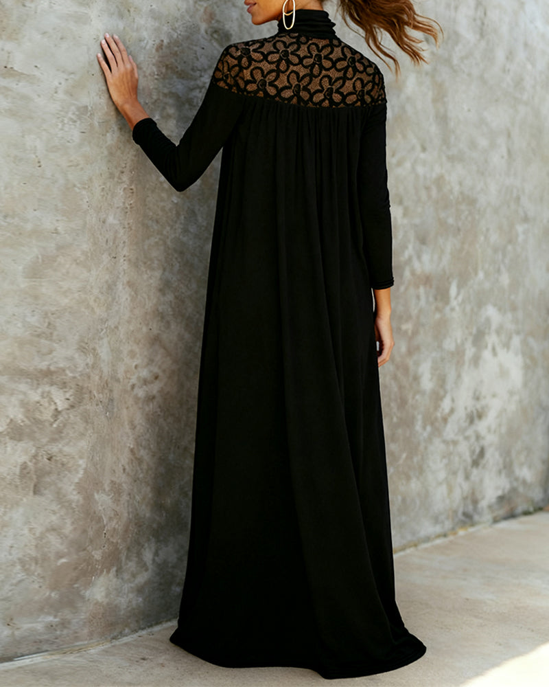 Stilvolles Kleid mit Stehkragen Mesh Patchwork Design - IdealeKleiden