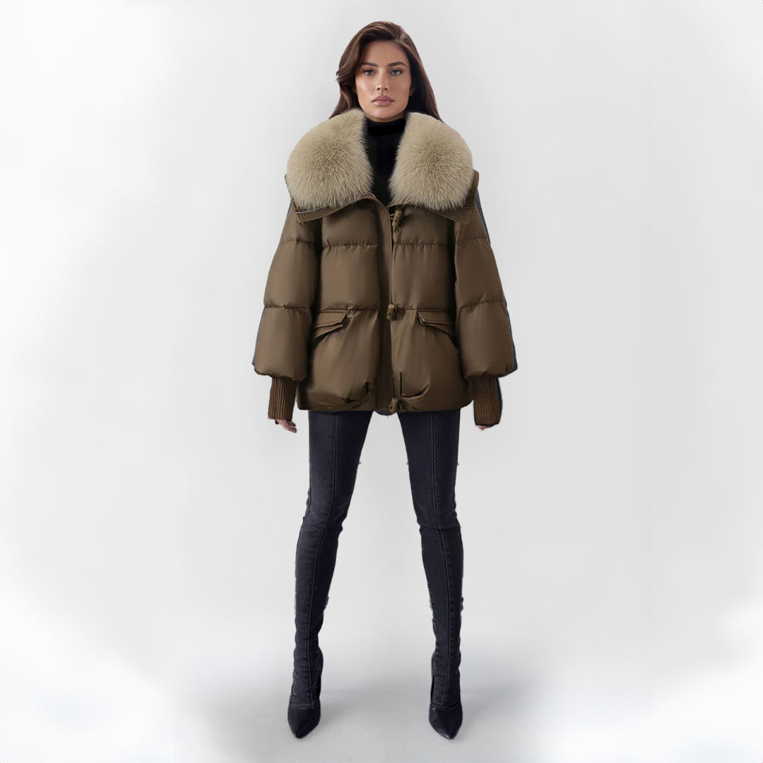 Warm winter dress with faux fur collar