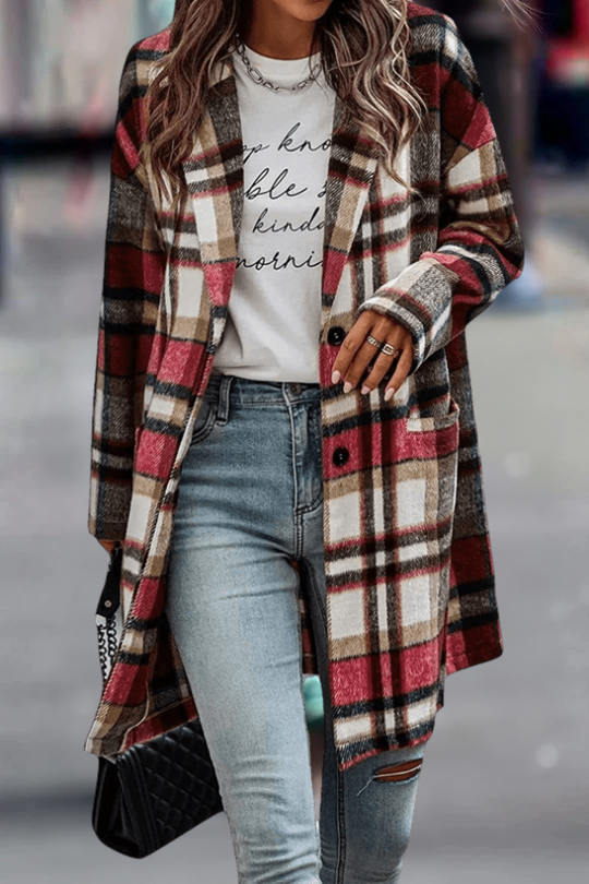 Women's Wool Coat Loose Wrinkle-free Plaid Pattern