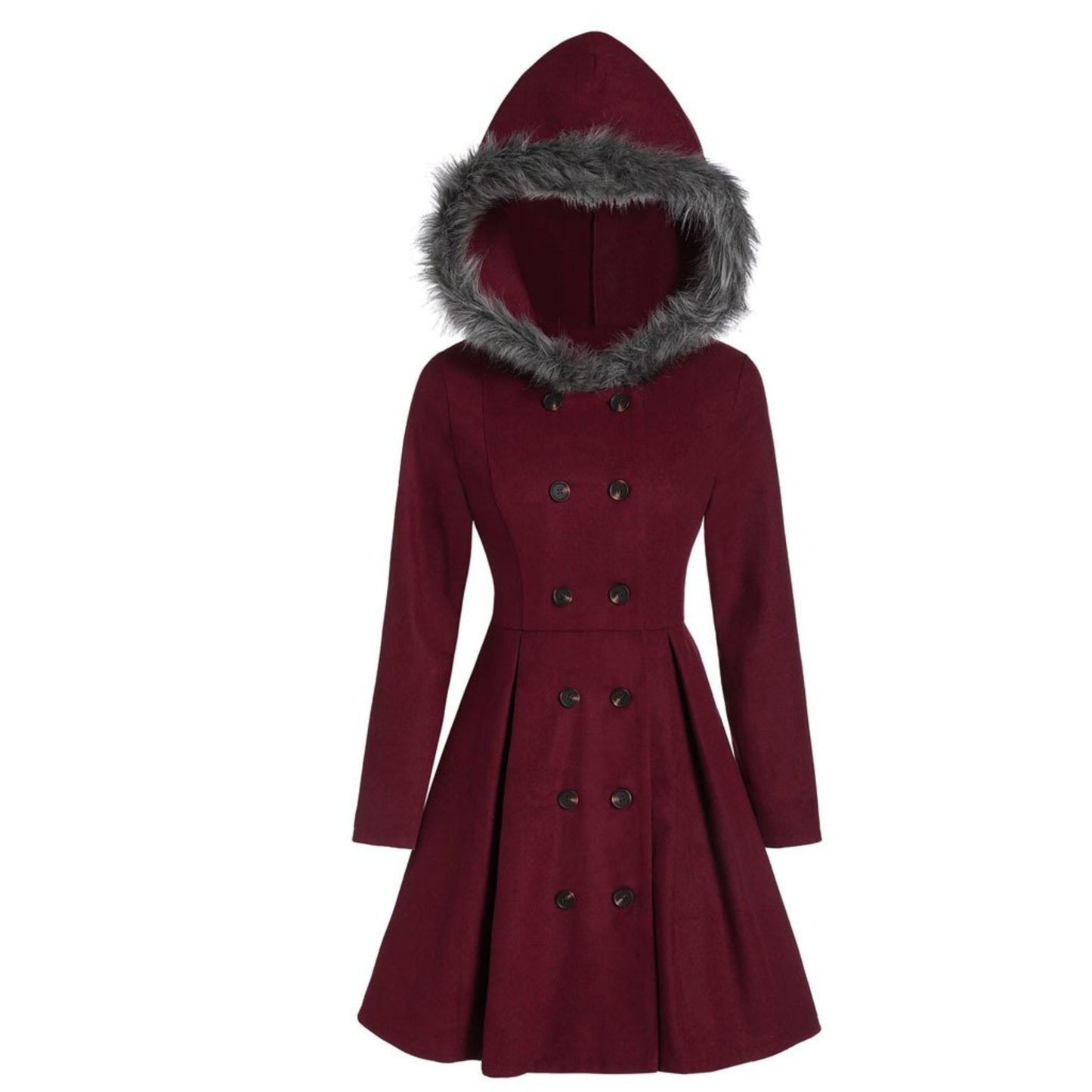 Luxury double-breasted coat with fur trim