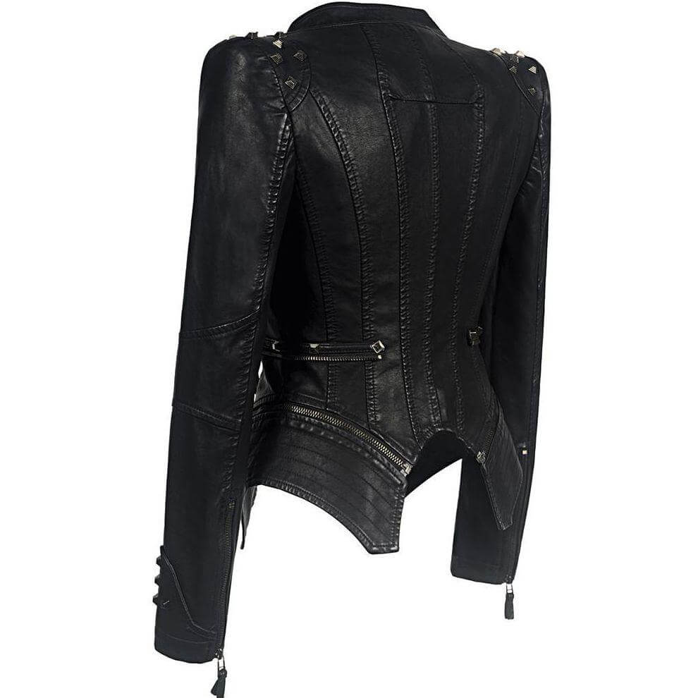 Damen Lederjacke Nieten Biker Style - IdealeKleiden