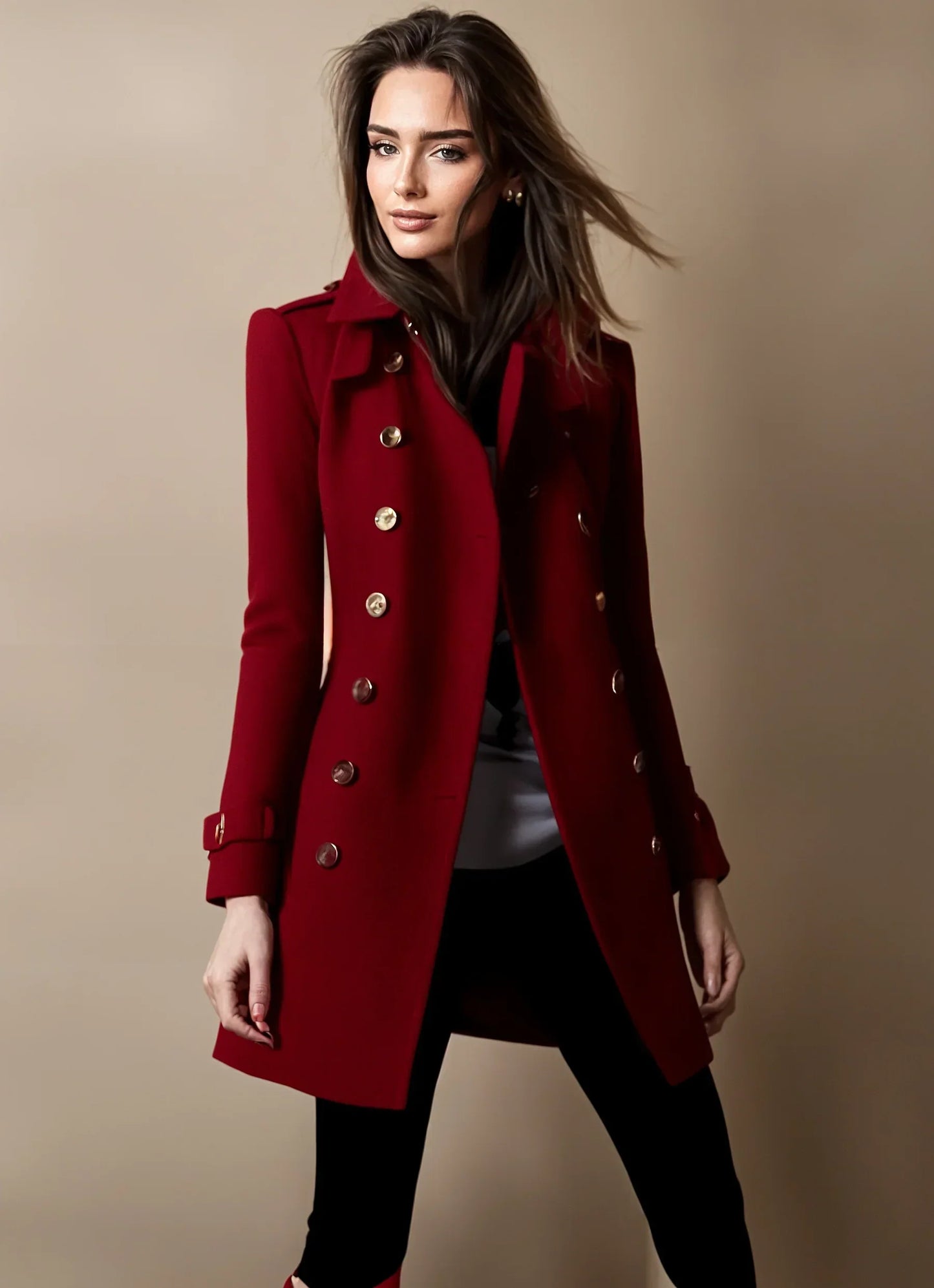 Elegant women's winter jacket trench coat style