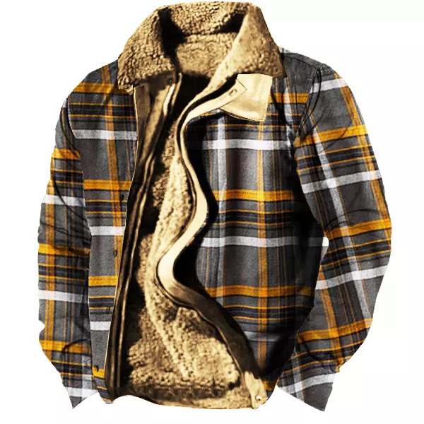 Herren Fleecejacke Karo Retro Style - IdealeKleiden