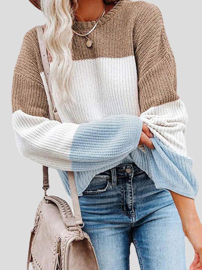 Autumn Knitted Color Block Casual Sweaters