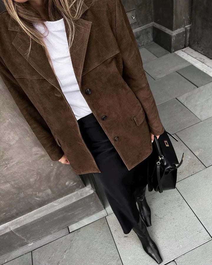 Stylische Lederjacke Wildleder Look - IdealeKleiden