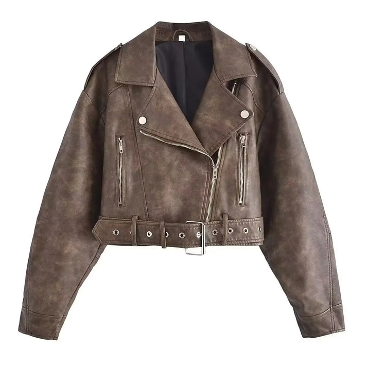 Retro Leather Jacket for Women, Elegant Vintage