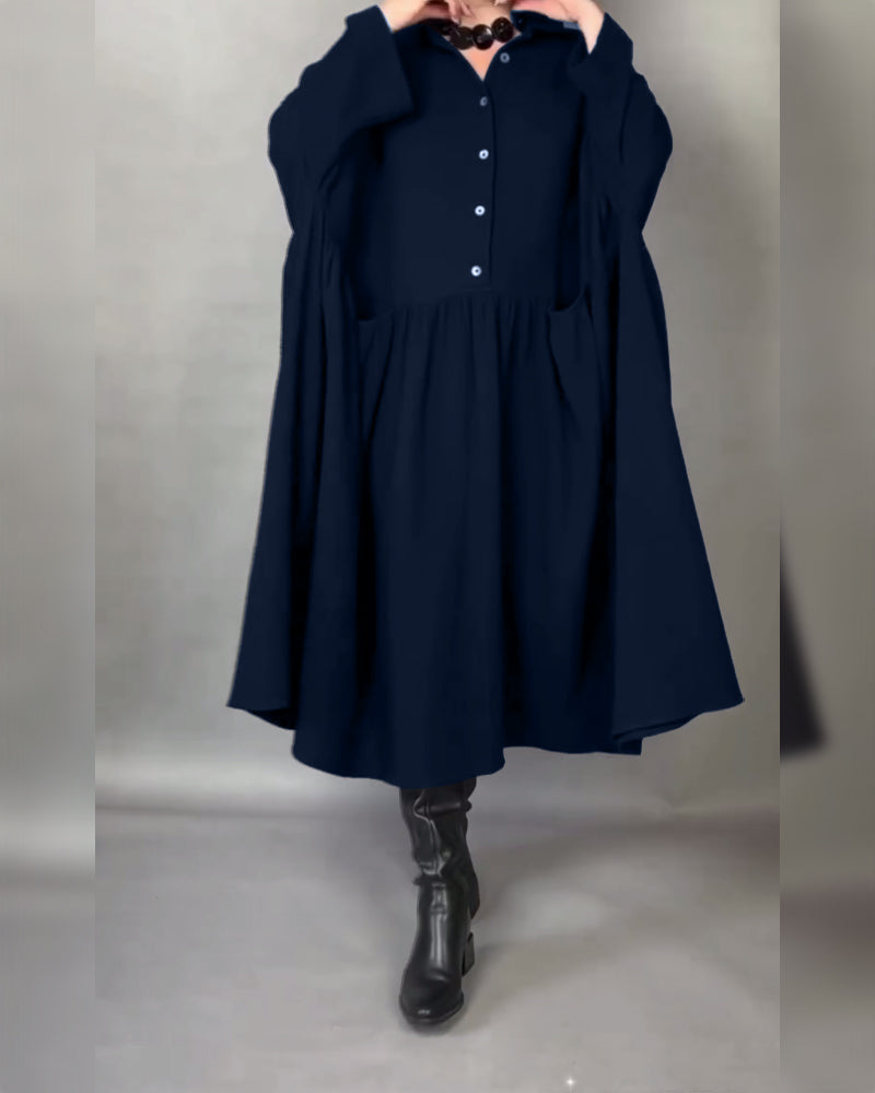 Stylish A-line dress with lapels and buttons