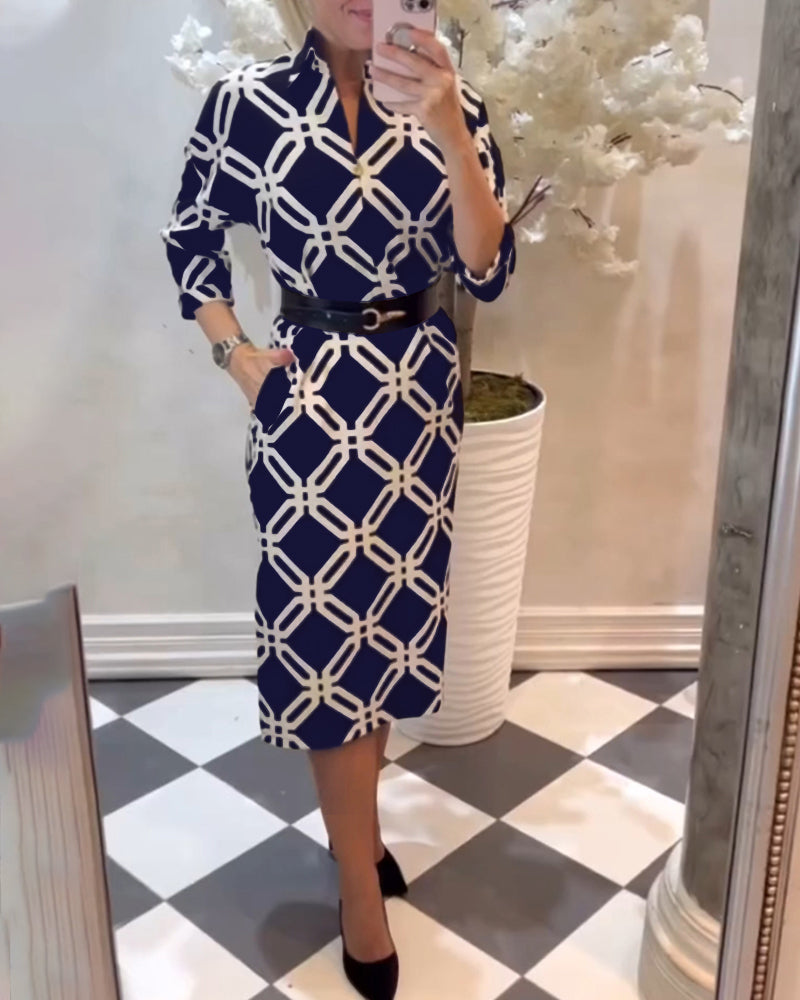 Dress With Geometric Pattern And Side Slit