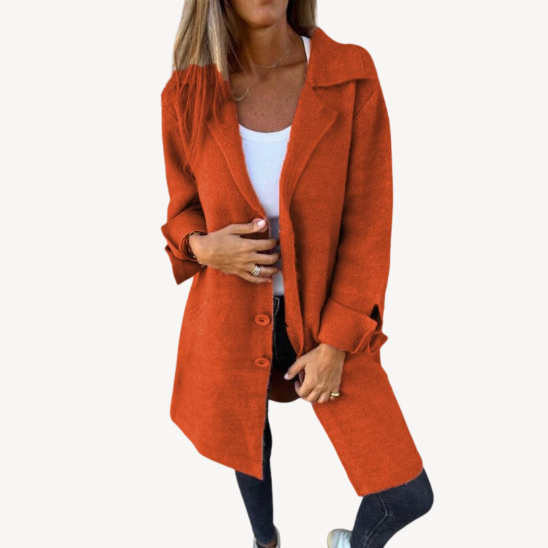 Women's Long Wool Blend Jacket with Buttons