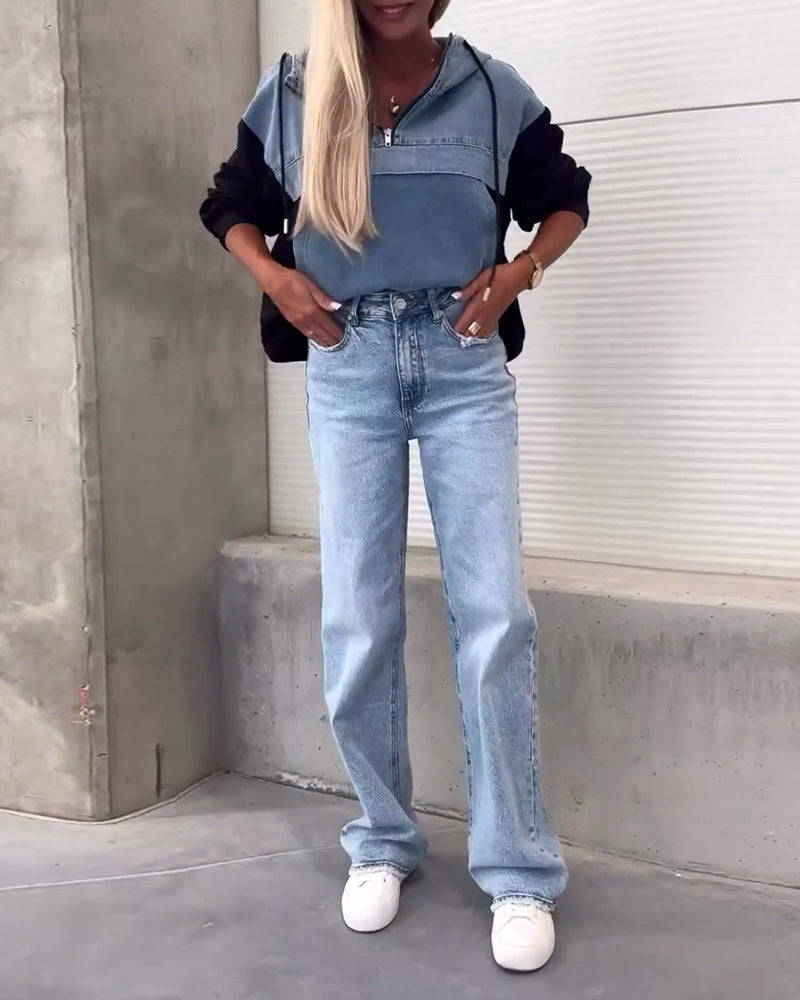 Hoodie Denim Style Zipper Trend