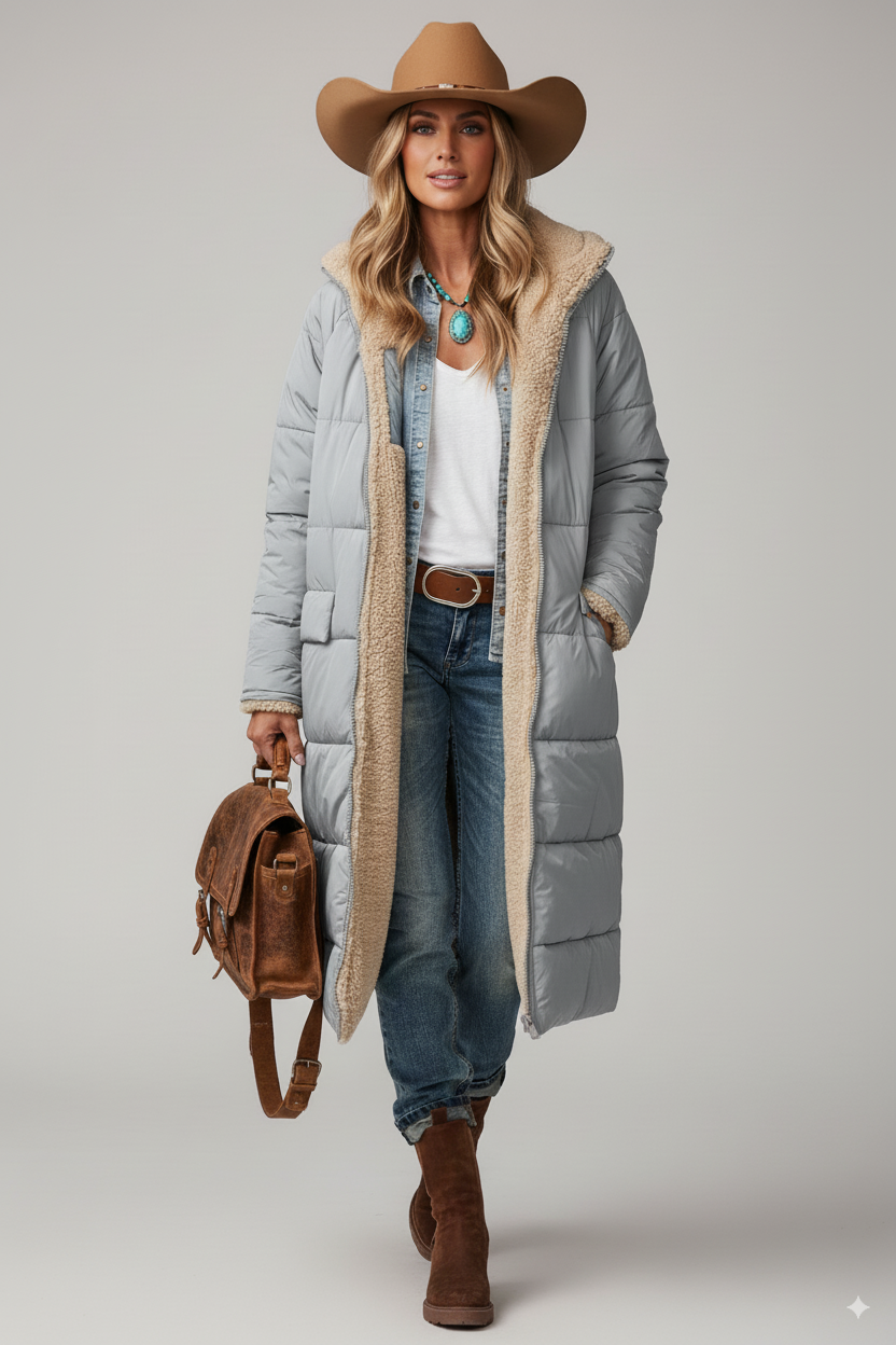 Women's Long Winter Jacket, Fleece Lined, Warm