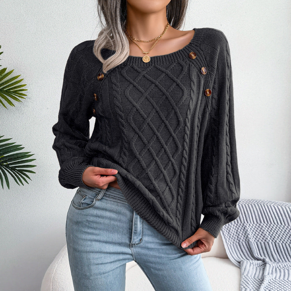 Fashionable Women's Knit Sweaters with Square Neckline