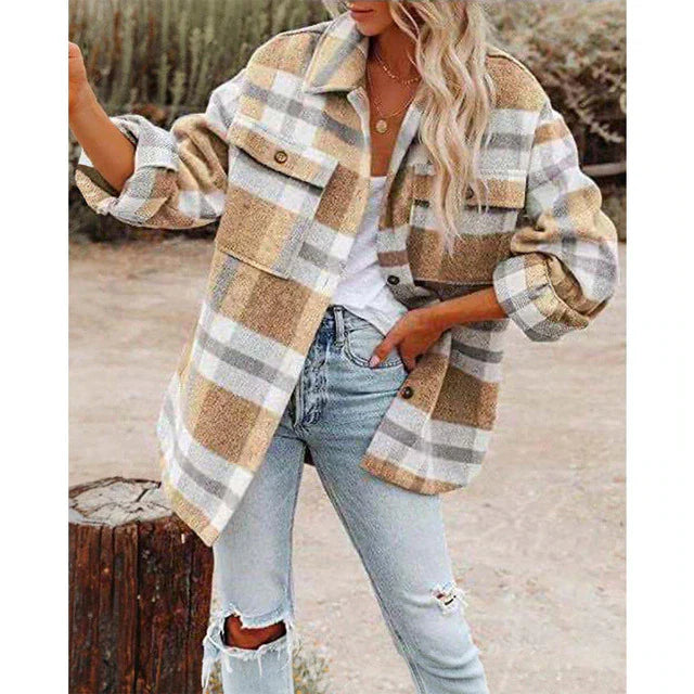 Fashionable Plaid Women's Plus Size Jacket