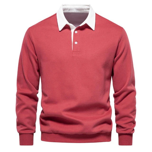 Men's Long-Sleeved Polo Shirt, Elegant and Classic