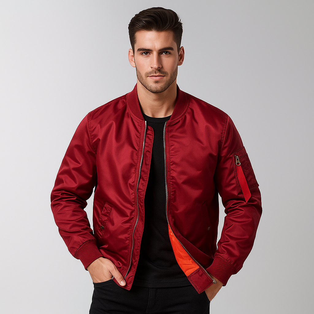 Fashionable Men's Bomber Jacket with Front Zipper