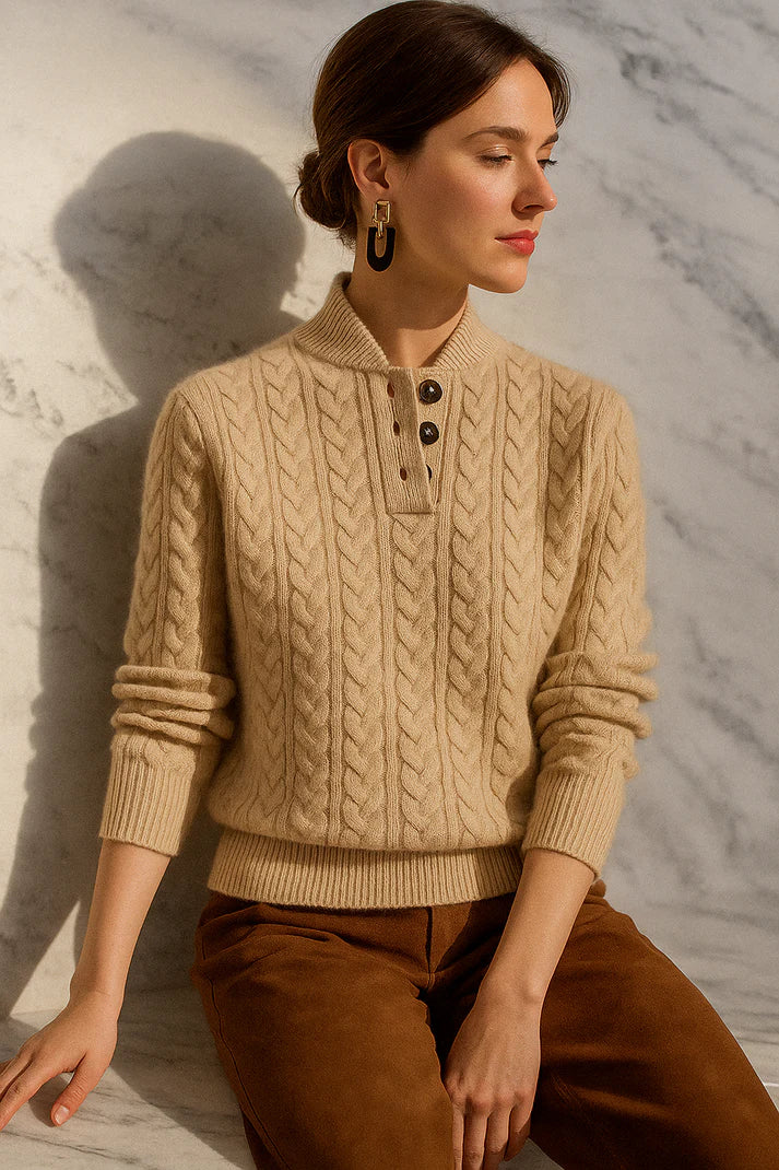 Soft cable knit sweater with a round neckline