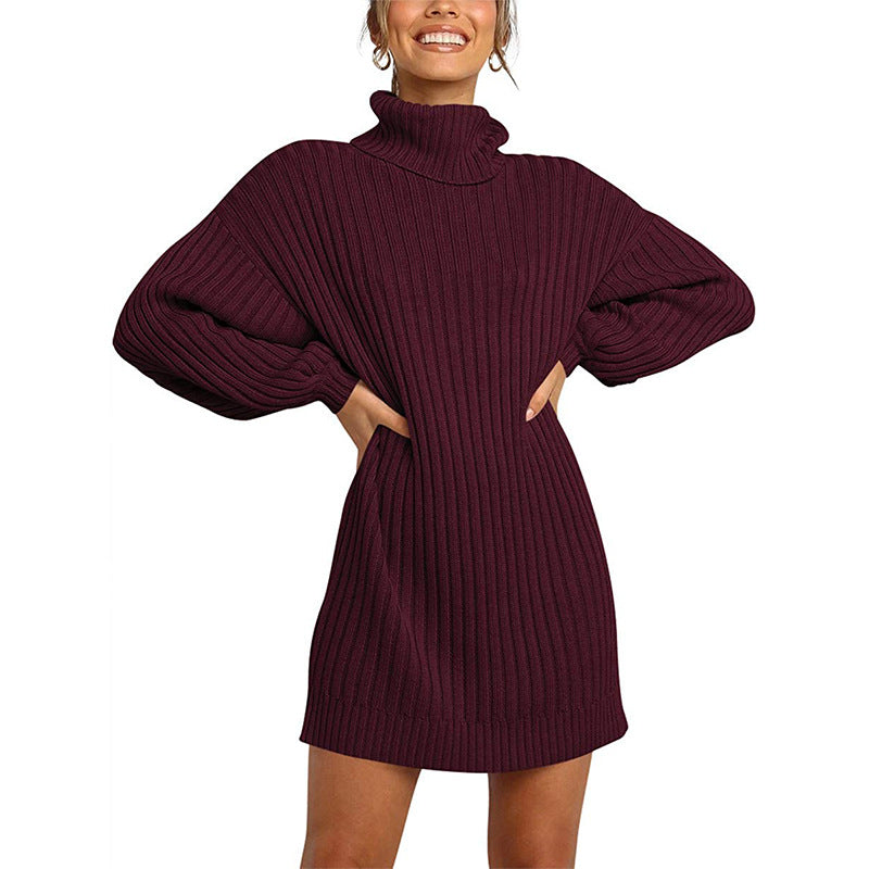 Women's Knitted Dress Elegant Design Wide Sleeves