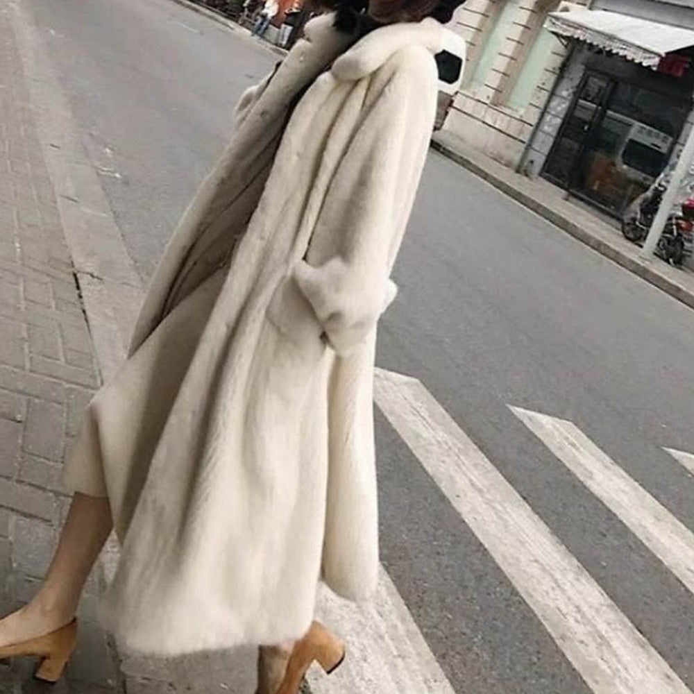 Women's Winter Coat Fluffy Wide Belt Elegant