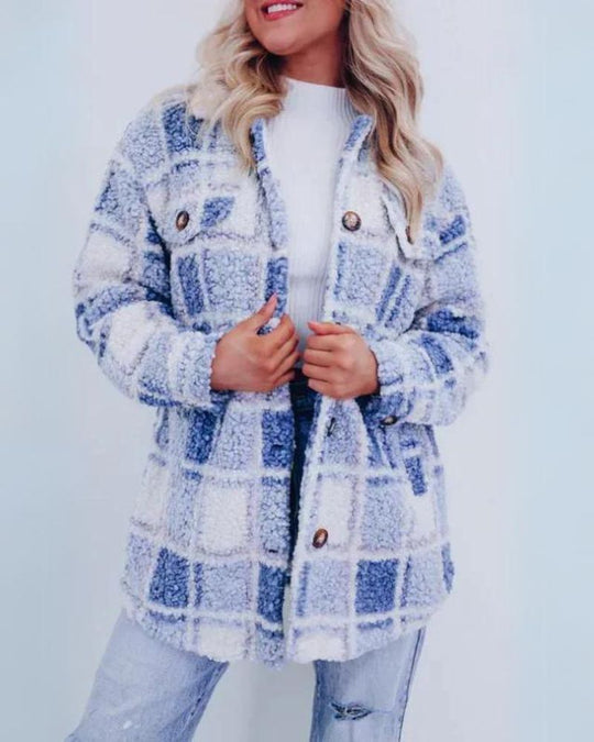 Men's Plaid Jacket with Front Button Placket