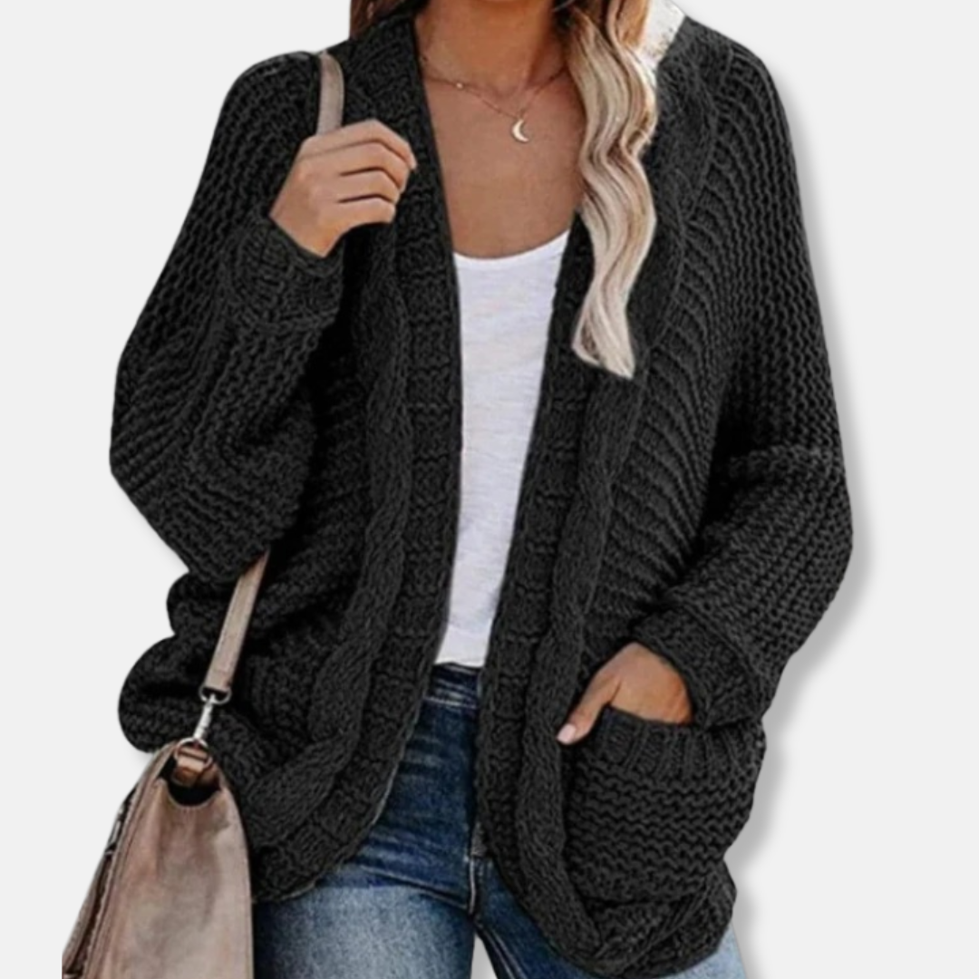 Oversized Ribbed Wool Cardigan with Front Pockets