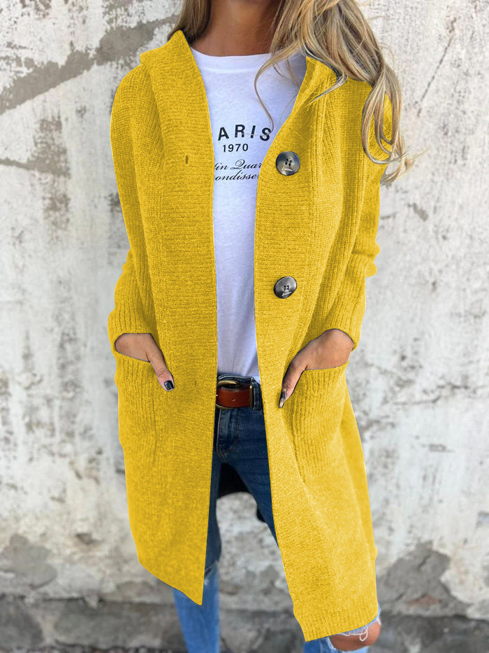 Long Open Cardigan with Buttons & Pockets