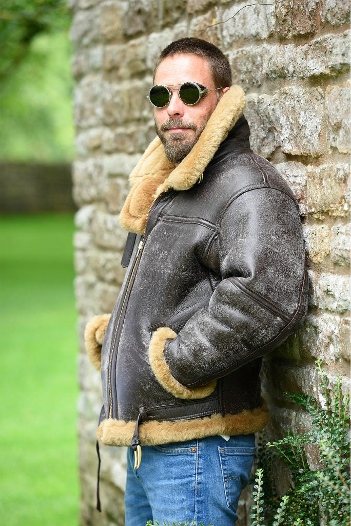 Men's Lambskin Jacket Luxury Faux Fur Collar Warm Insulated