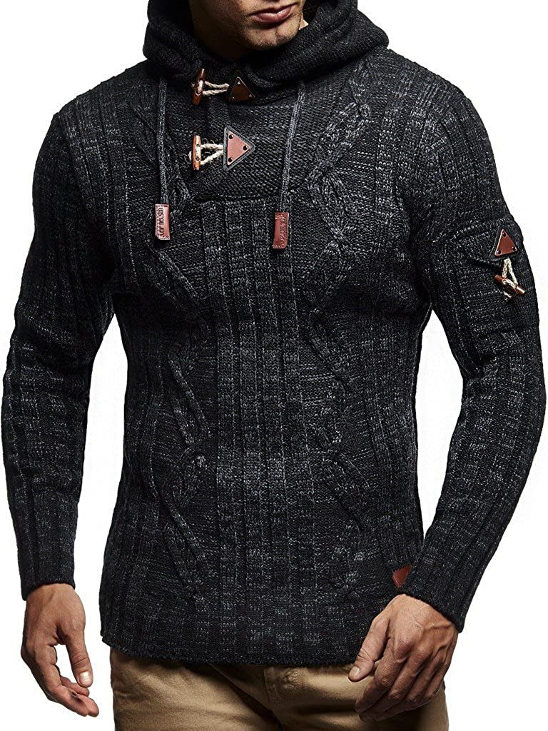 Herren Pullover Grobstrick Kapuze Modern Schnüren