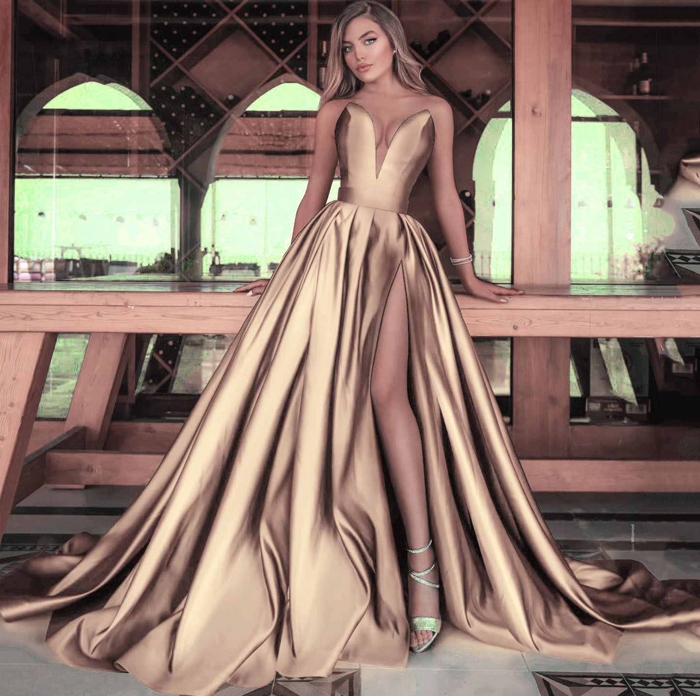 Women's Evening Dress Elegant V-Neck Train