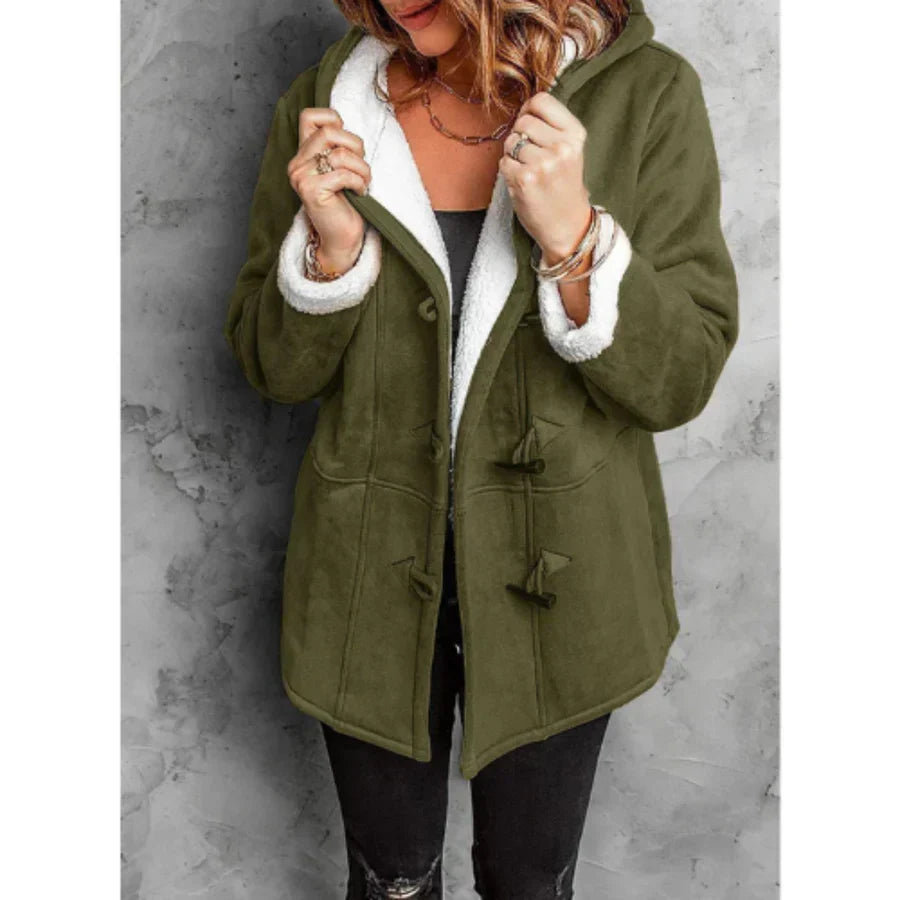 Hooded Jacket Mid-Length Comfortable Fleece Lining