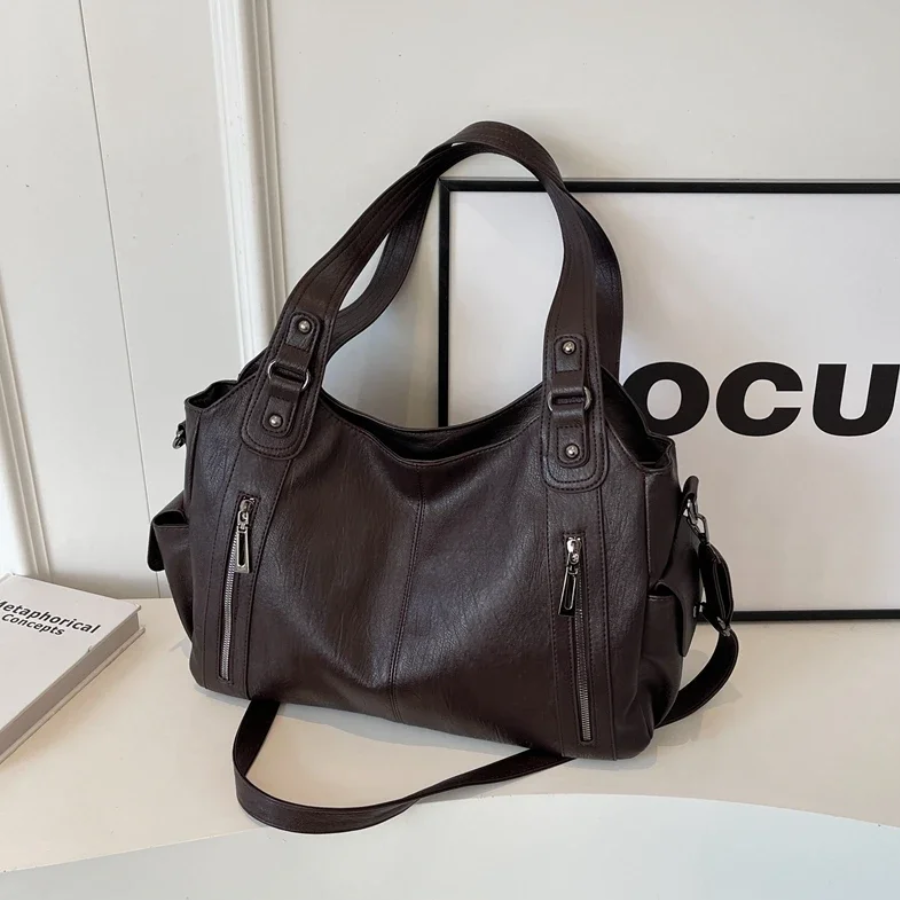 Elegant Ladies' Handbag Black Leather With Zipper