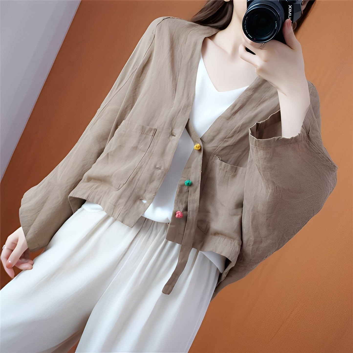 Comfortable Short Loose Cardigan with Pockets