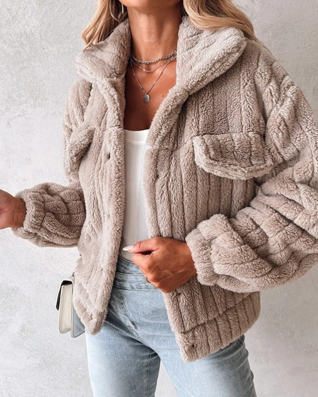 Women's Sherpa Jacket Button Closure Modern Sporty