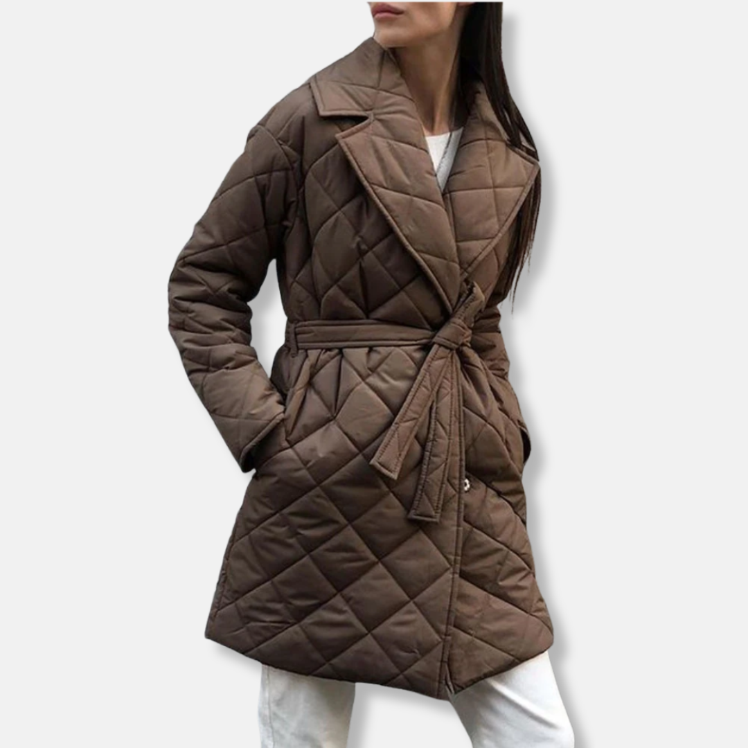 Women's Mid-Length Fitted Jacket with Belt