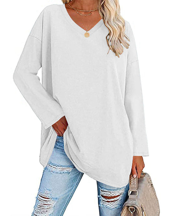 Elegant Women's Blouse Long-sleeved V-neck