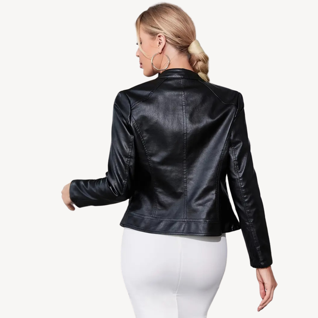 Stilvolle Lederjacke Schwarz Damen - IdealeKleiden