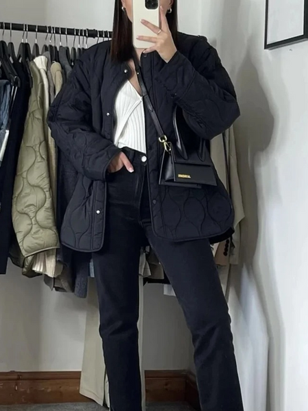 Elegant Women's Quilted Jacket Long Sleeve Winter