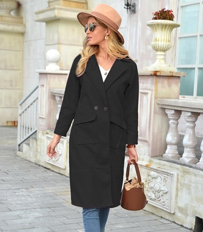 Elegant Wool Coat Knee-Length Double-Breasted Classic
