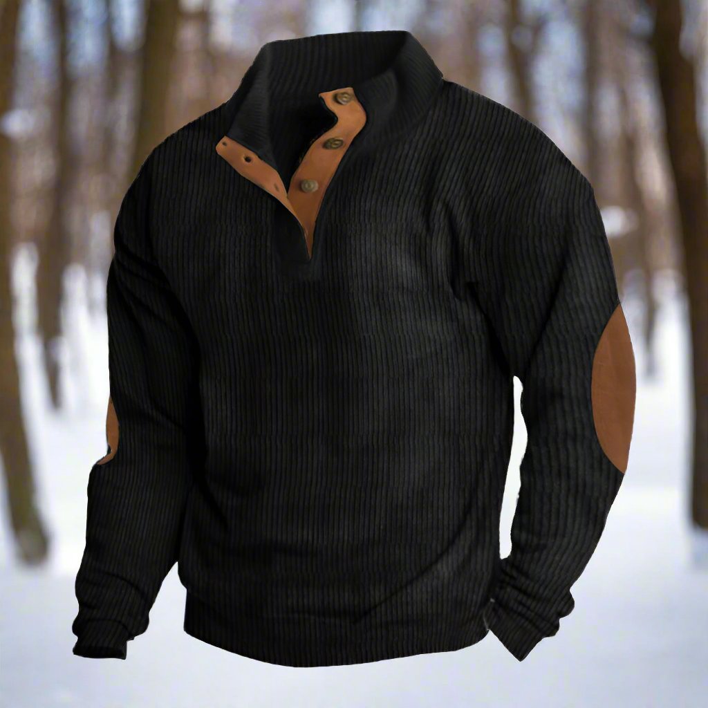 Stylish stand-up collar sweater with a suede effect
