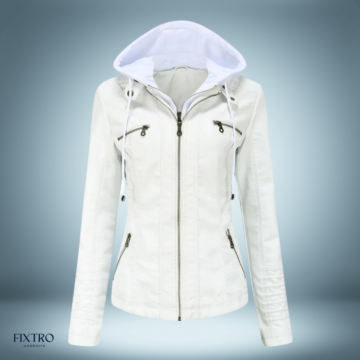 Leather Jacket with Hood Biker Style