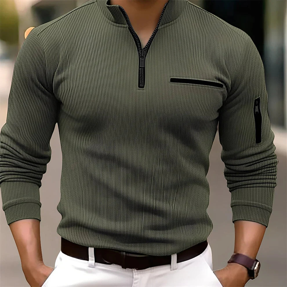 Men's Modern Striped Sweater with Pockets