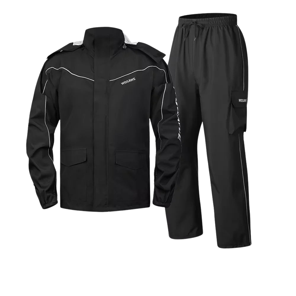 Men's Waterproof Motorcycle Rain Jacket Reflective Black