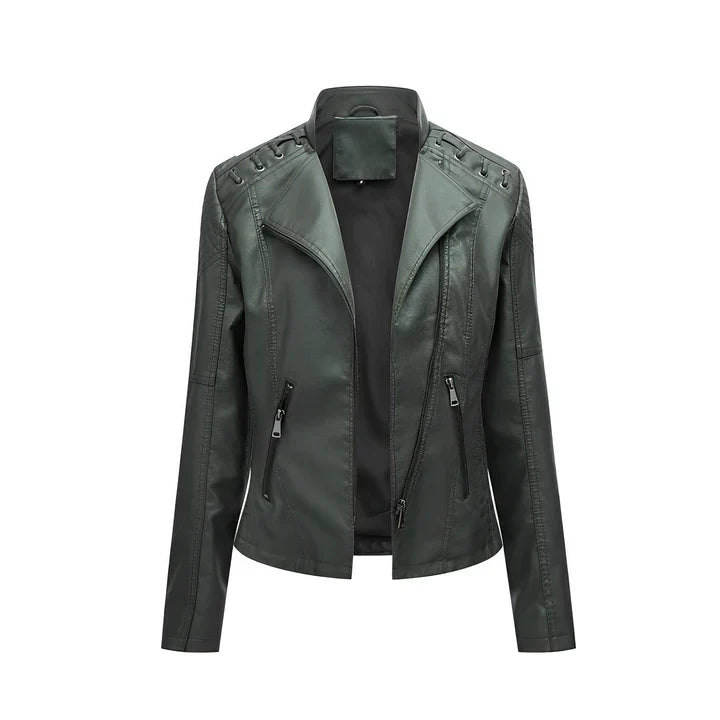 Women's Black Leather Jacket Zipper