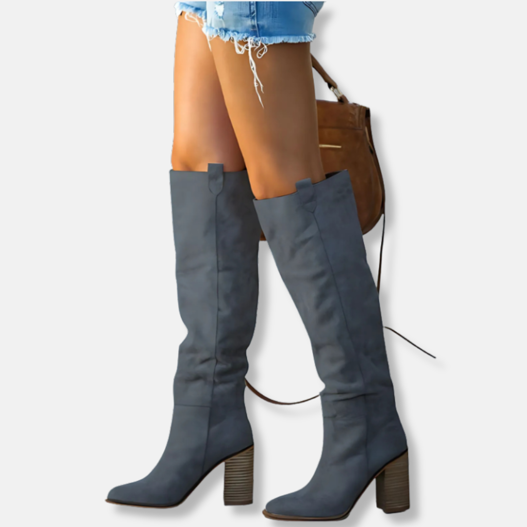 Stylish Women's Boots - Suede Look - Chunky Heel - Pointed Toe