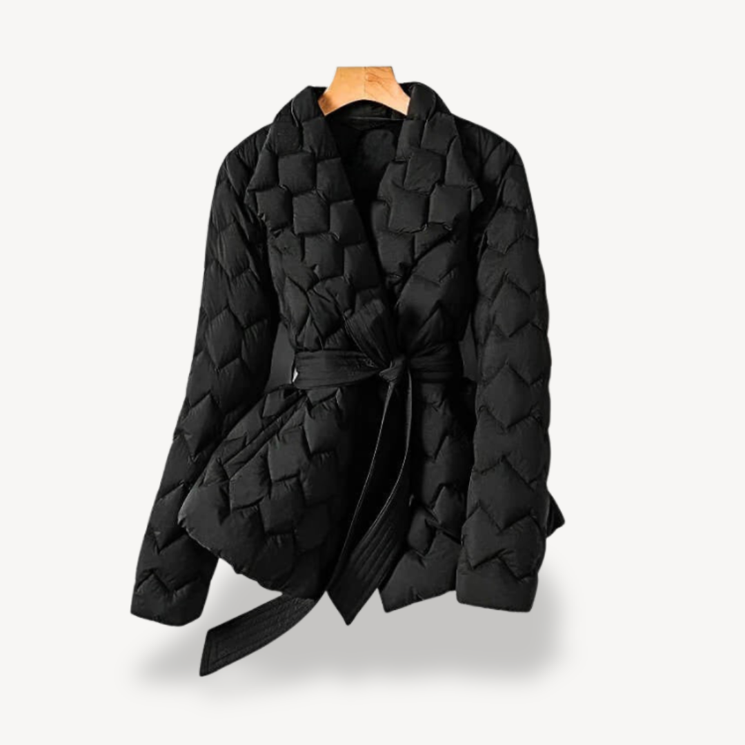 Women's Puffer Quilted Jacket with Belt