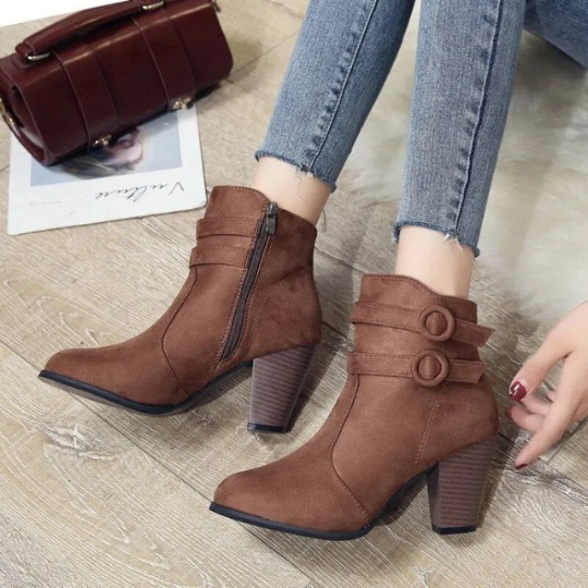 Women's Ankle Boots High Heel Buckle Black