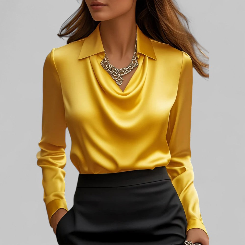 Elegant women's blouse with cowl neck satin look