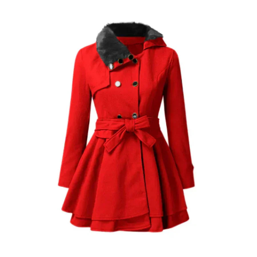 Modern A-line women's coat with waist belt